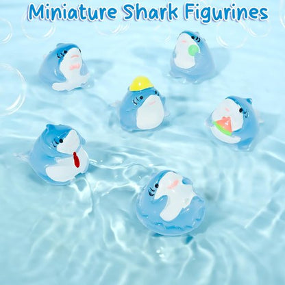 Exasinine Luminous Mini Shark Figurines - 6Pcs Glow-in-the-Dark Resin for Aquarium Decor & DIY Crafts