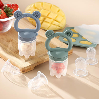 Skiennix Silicone Baby Fruit Feeder - Teething Relief & Fresh Food Storage | 2 Pack with Mini Freezer Tray