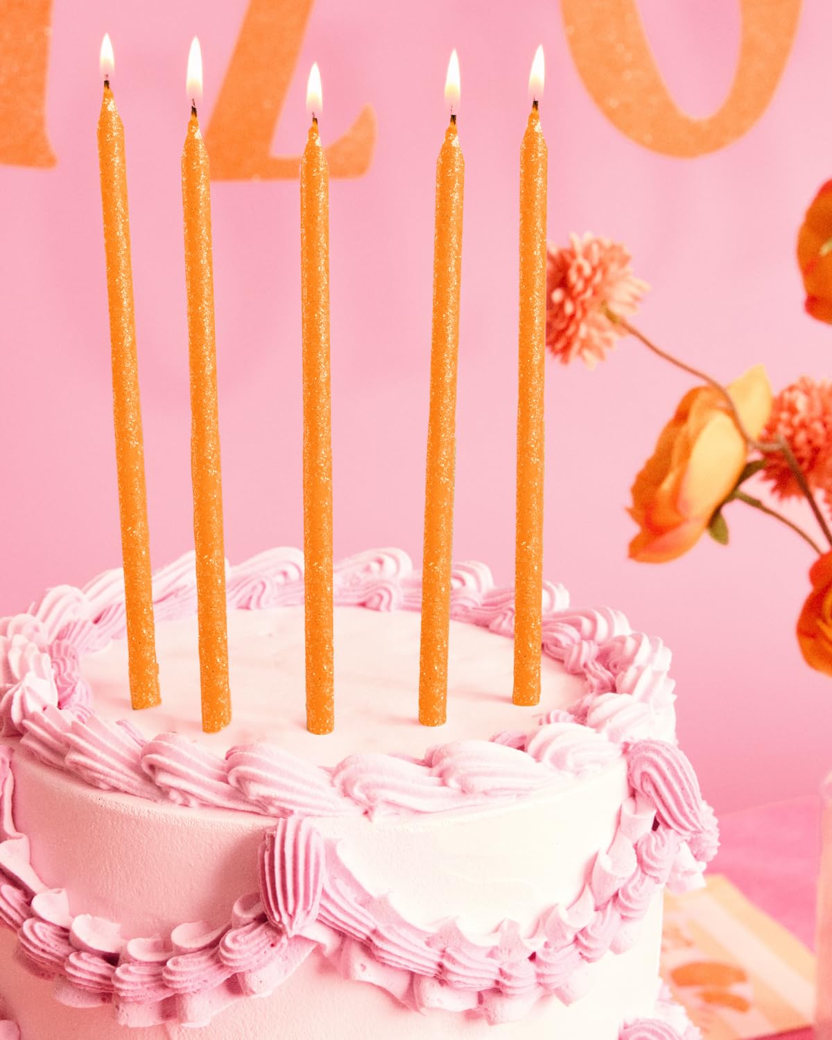 xo, Fetti Orange Glitter Birthday Candles - 10 Pack | Showgirl Birthday, Summer, Kids Party, Pool Party, Halloween