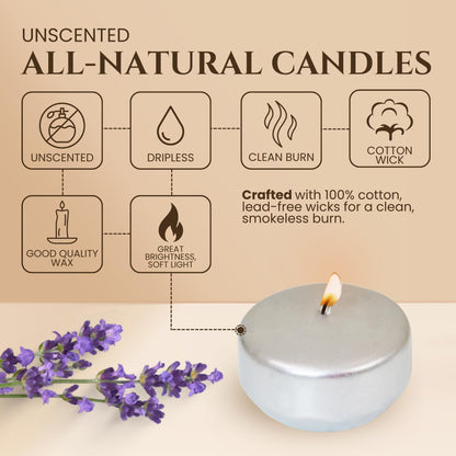24 Pack - 2” Silver Floating Candles - Floating Candle 2 inch for Centerpieces - Unscented Paraffin, Cotton Wicks, 4-Hour Clean Burn for Wedding, Proposal Decorations, Romantic Night for Her/Him