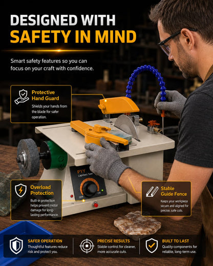 PYY Lapidary Saw - Jewelry Rock Saw w/Upgraded Diamond Blades Blade, 0-10000 RPM for Cutting Rocks & Polishing, DIY Art Project Lapidary Equipment,Black,350W