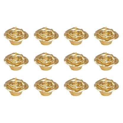Mega Candles 12 pcs Unscented Rose Petals Flower Gold Floating Candles, Hand Poured Wax Candle 2 Inch Diameter, Home Décor, Wedding Centerpieces, Holidays, Occasions, Events, Festivities