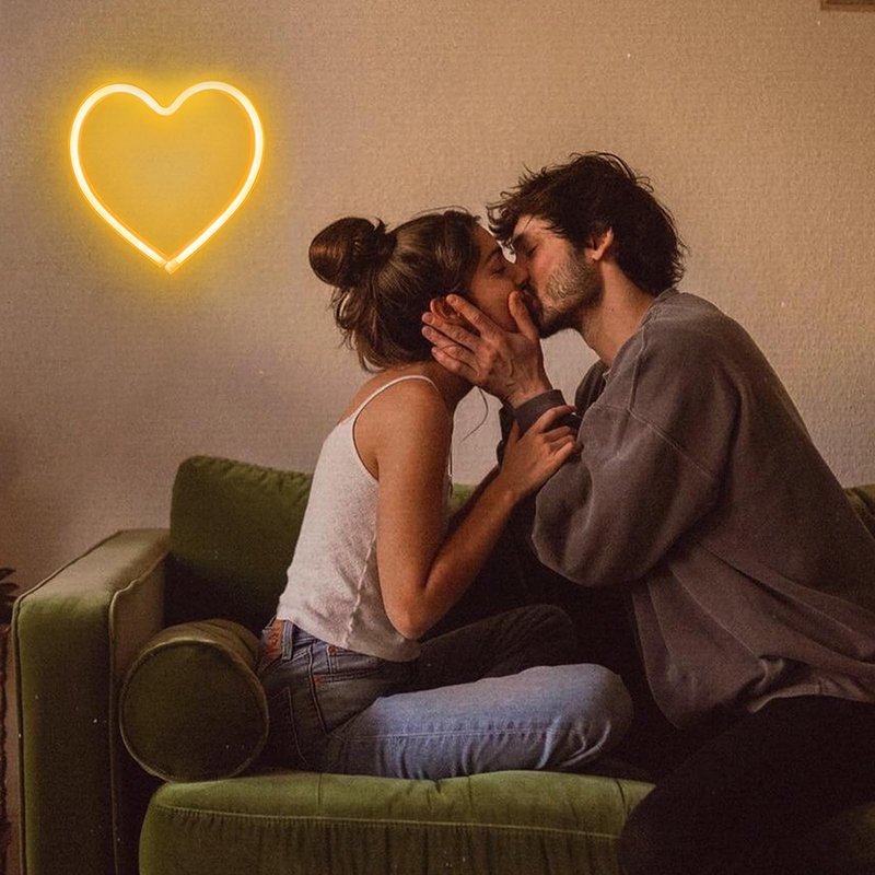 1-Pack Heart Neon Sign, Neon Heart Lights Battery Operated or USB Powered, LED Valentines Decoration Light for Valentines Day Wedding Proposal Anniversary Mothers Day Girl's Room Decor (Warm White)