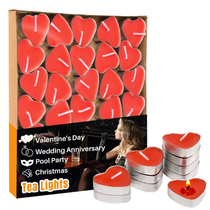 30 Pcs Tea Lights Candles, Heart Shaped Unscented Smokeless Soy Wax Tea Candles Tealights for Romantic Dating, Wedding, Anniversary (Red)