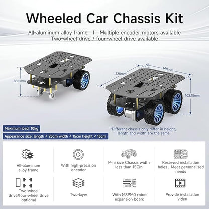 Yahboom Smart Chassis Car 2WD Kit with 520 Encoder MotorAluminum Alloy Framewith Expansion Board Driverfor DIY Educational Robot Car Kit(Unassembled) Without Battery