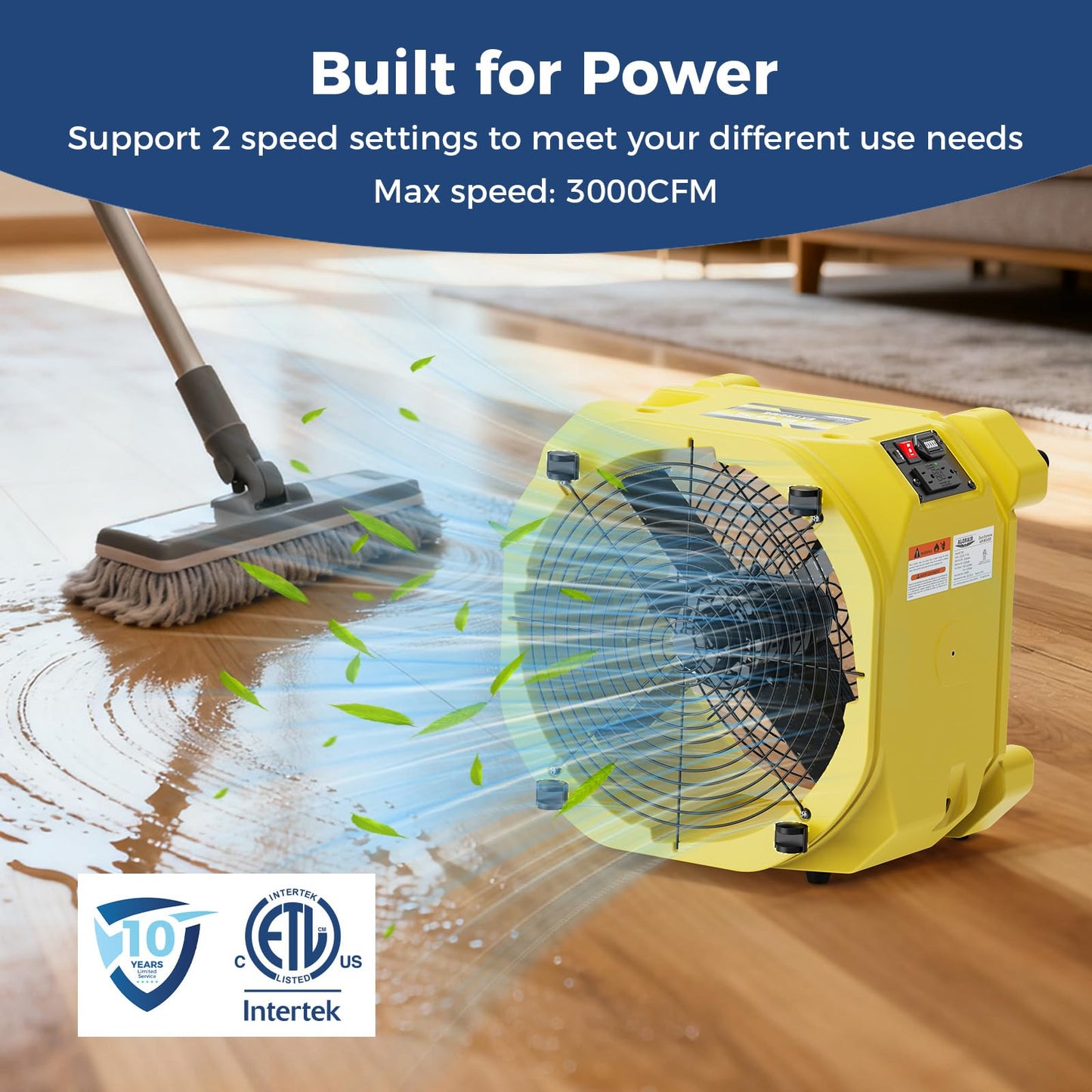 ALORAIR Air Mover 3000 CFM Axial Fan Floor Dryer, Industrial High Velocity Carpet Dryer/Floor Fan/Blower, Stackable, Daisy Chain, for Water Damage Restoration, 10 Years Guarantee, Zeus Extreme