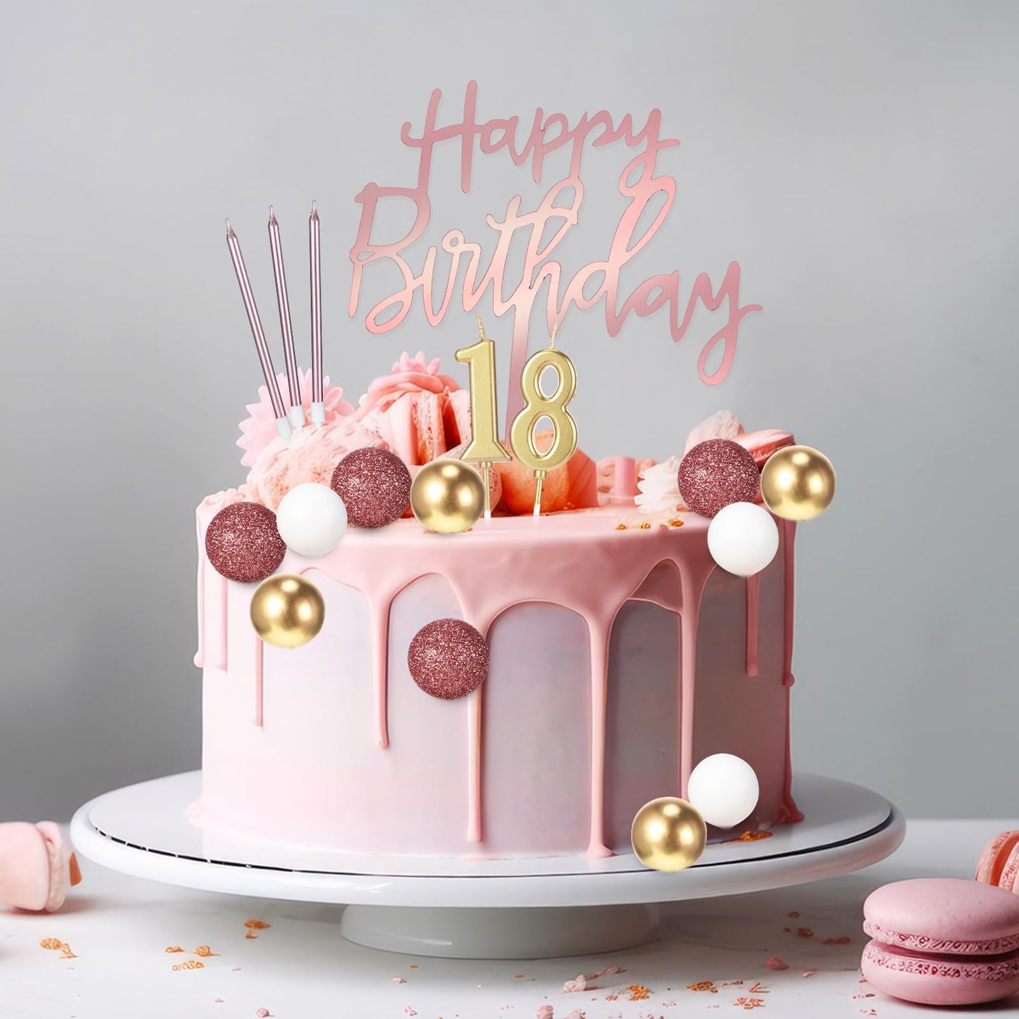 Yerliker 34 Pcs Happy Birthday Cake Toppers Decorations Birthday Candles DIY Cake Decor for Men Women Wedding Anniversary(Dusty Pink)