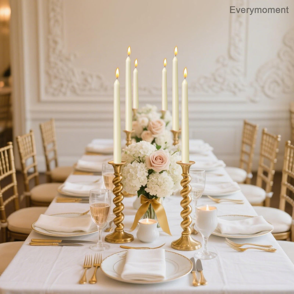 Everymoment Ivory Taper Candles - 48 Pack 10 Inch Candlesticks - Dripless & Smokeless Tapered Candle 8 Hours Unscented Cream Candle Sticks - Perfect for Wedding Holiday Dinner Party Home Decor