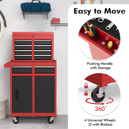 Goplus Rolling Tool Chest, 5-Drawer Tool Box Organizer w/Lockable Wheels & Sliding Drawers & Detachable Top & Adjustable Shelf, Tool Storage Cabinet for Garage Workshop (Red+Black)