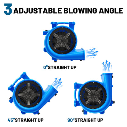 BSMTEK Air Mover Blower Fan, Industrial 1.5HP MAX10000CFM Monster Floor Blower Carpet Dryers - 3 Speeds, 4 Adjustable Angles, 15FT Long Cord, Stackable Blue- 2026 Upgraded