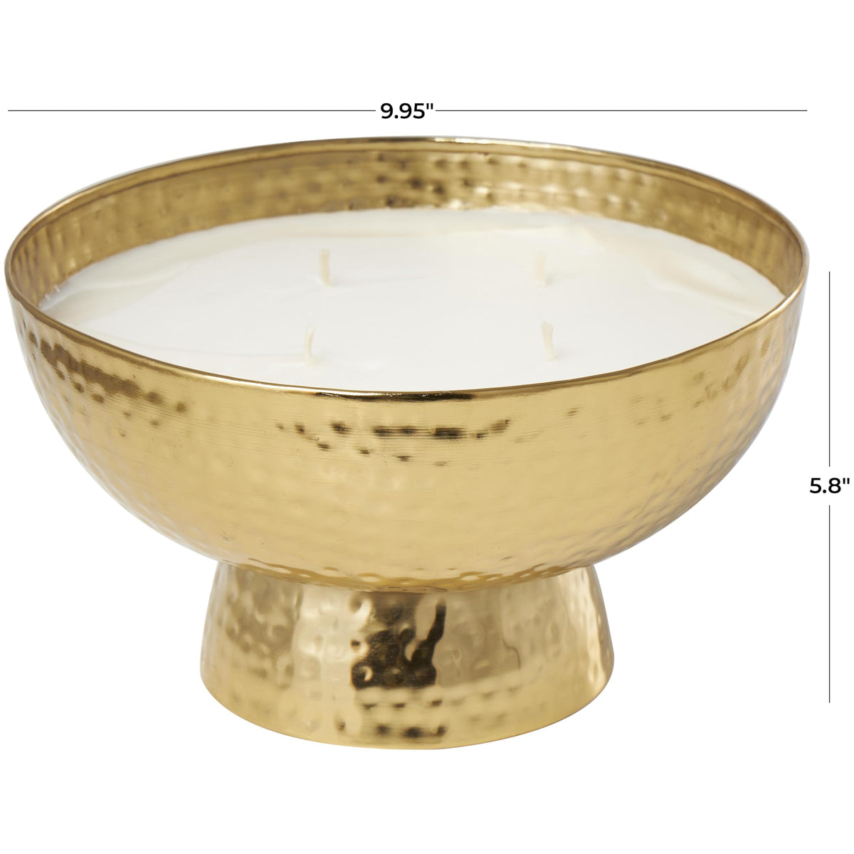 Deco 79 Metal Decorative Candle English Garden Scented Wide Hammered 70 oz 4 Wick Aromatherapy Candle with White Wax, Wax Aromatherapy Candle 10" x 10" x 6", Gold