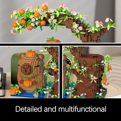 Capy-bara Pen Holder Building Blocks Set Cute PumpkinAnimalsFlowersTree Building Bonsai Kit Gifts Toy for Kids Age 8 9 10 11 12 Office Home Decoration Gift for Boys Girls Adult(1890PCS)