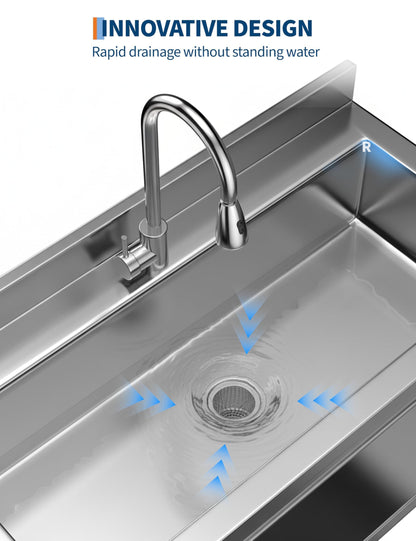 GarveeTech 39.4" Commercial Stainless Steel Utility Sink – Free Standing Single Bowl with Hot/Cold Water Pipe for Kitchen, Laundry Room, Garage, Restaurant | Heavy-Duty Sink Station