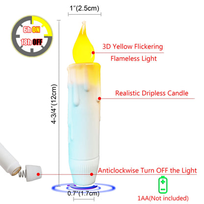 Short Taper Candles Battery Operated with Timer, White Flameless LED Flickering Candlesticks for Country Primitive Christmas Halloween Decorations 4.75 inch 6 PCS