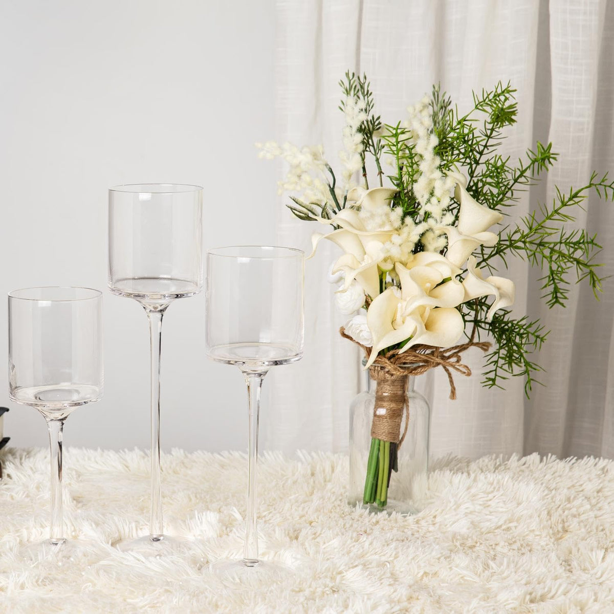 Glass Candleholders Tea Light Candle Holders Clear Wedding Weddings Hurricane Tall Elegant Ideal for Dining Party Home Decor Parties Table Settings Gifts Different Sizes (1 Set Large Clear)