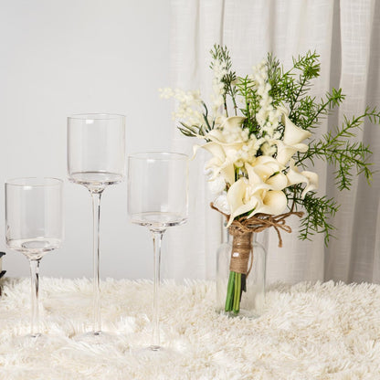 Glass Candleholders Tea Light Candle Holders Clear Wedding Weddings Hurricane Tall Elegant Ideal for Dining Party Home Decor Parties Table Settings Gifts Different Sizes (1 Set Large Clear)