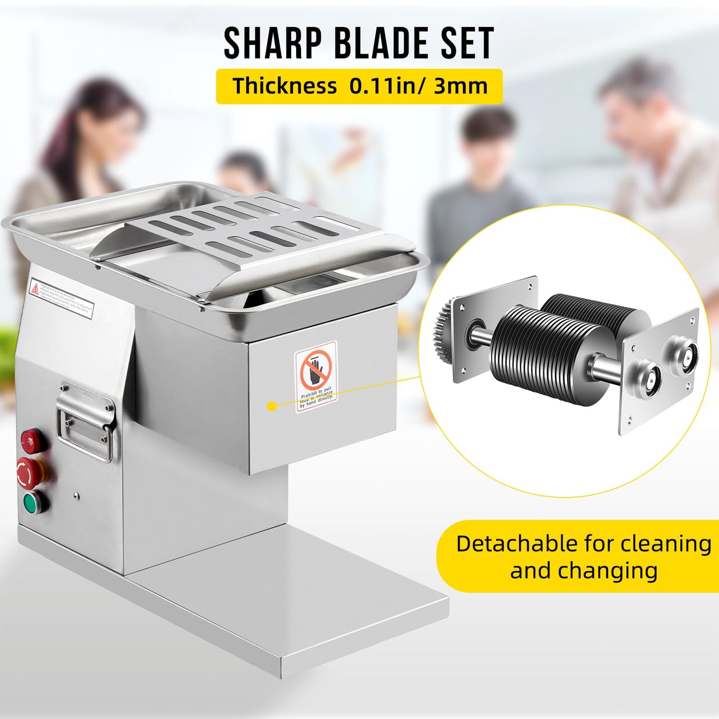 Takywep 110V Commercial Meat Cutter Machine, Automatic Operation, Electric Meat Shredding Machine 3mm Blade Restaurant Food Slicer Stainless Steel For Kitchen Restaurant Supermarket