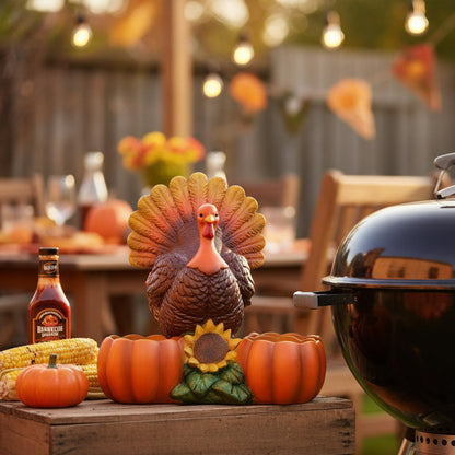 Thanksgiving Turkey Tealight Candle Holder with 3 Pumpkin & Sunflower Decor, Thanksgiving Table Centerpieces Autumn Votive Candle Holder Turkey Figurine for Fall Home Decor