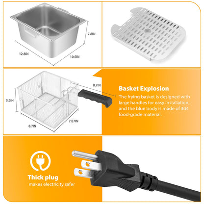 WaterElfo Deep Fryer Commercial Deep Fryers With Basket13Lx2 13.7Qt x 2 Thicken With Precise Temperature Control Timer Double Deep Fryer With 2 Baskets1800Wattsx2 120V Countertop Fryer Restaurant