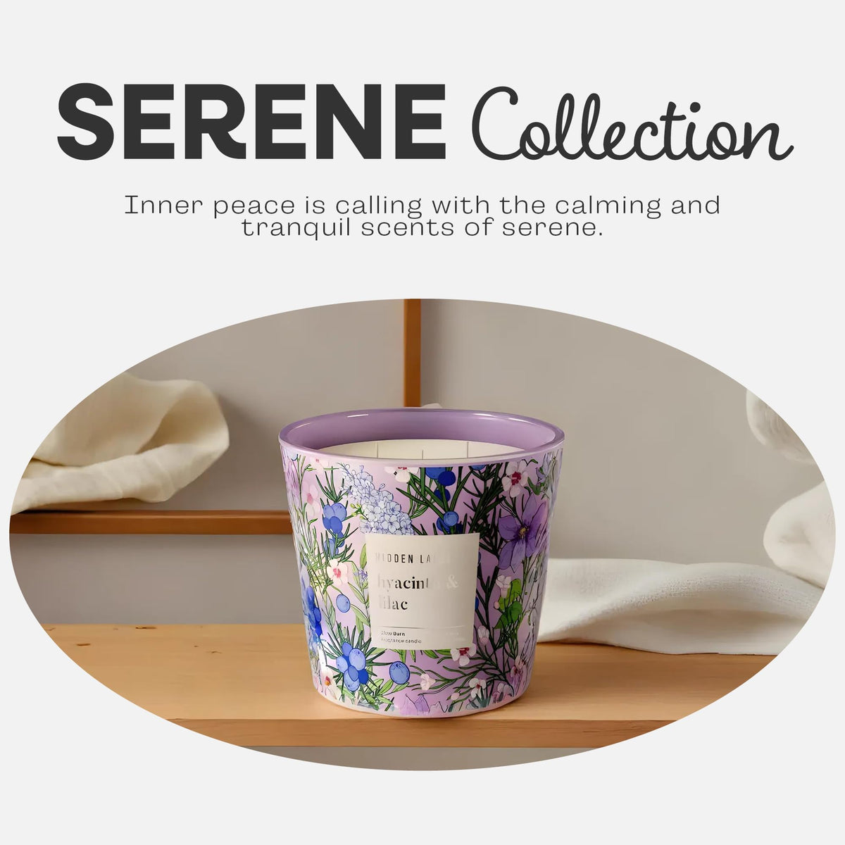 Hidden Label Large Soy Candle, Hyacinth Lilac Scented, 3 Wick 30oz, 100Hr Burn, Natural Non-Toxic Aromatherapy Stress Relief, Home Scent, Spa