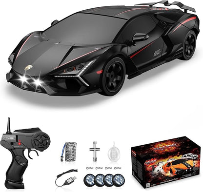 RC Drift Car Drifting RC Car 1/24 4WD Drift Cars Remote Control 2.4GHz Racing RC Vehicle with LED Lights Rechargeable Battery and Drifting Tires Racing Sport Toy Cars for Adults Boys Kids
