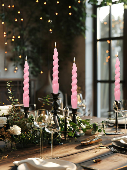 LPUSA Pink Spiral Taper Dinner Candles Conical Stick Candles Wax Unscented Dinner Candle Dripless for Home Decor, Relaxation Set of 4（7.6" Baby Pink）