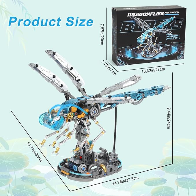 Mechanical Dragonfly Building Blocks STEM Kit - Insect Animal World Model with LED Light &amp Display Stand Educational Toys for Boys Ages 12+ &amp Adults and Kids Creative Birthday Gift