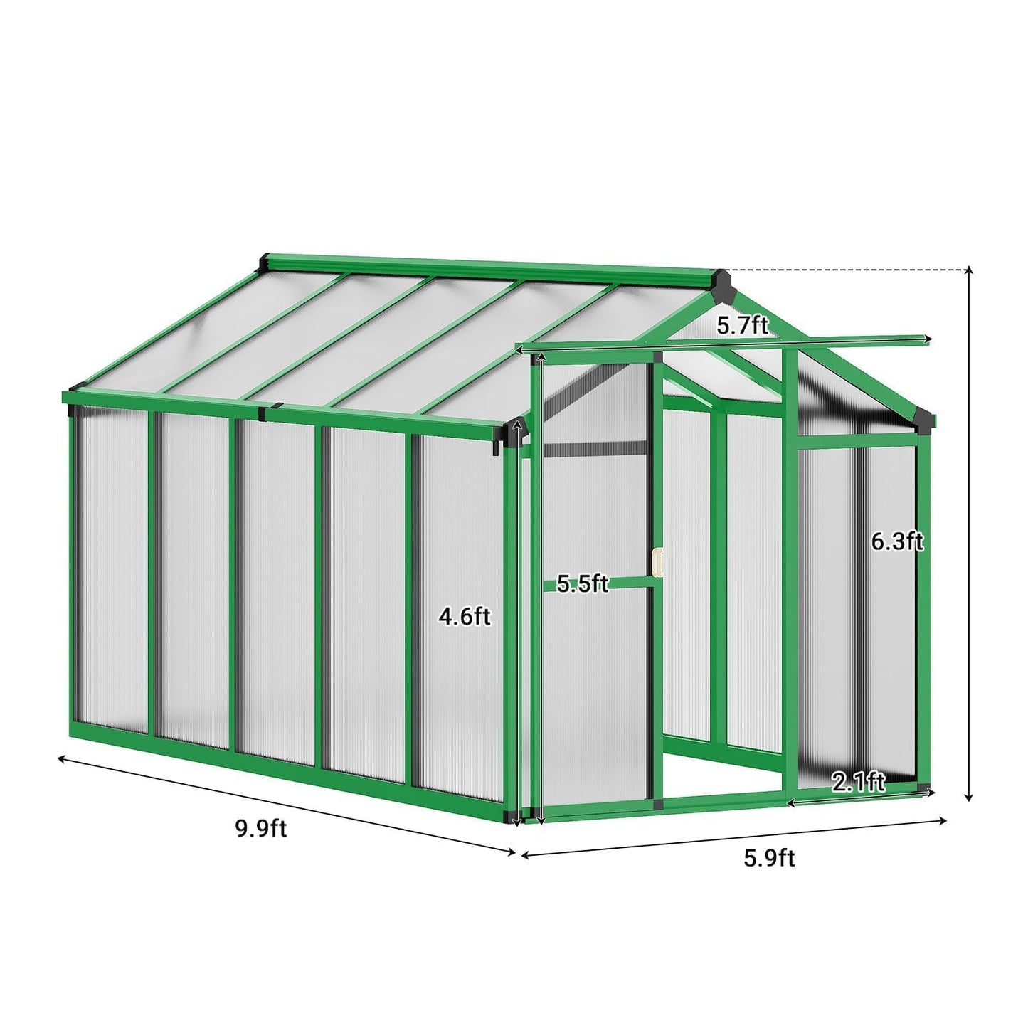 6x10 ft Outdoor Polycarbonate Greenhouse, Durable Aluminum Frame with Lockable Door, Adjustable Roof Vent, Ideal for Backyard, Patio, or Garden, All-Weather Green Houses for Outside Plant Growing