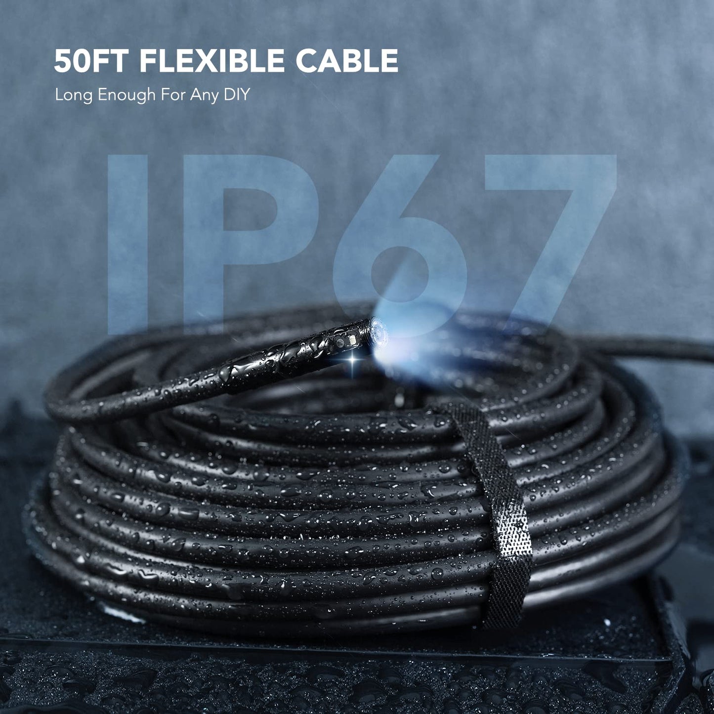 DEPSTECH 50FT Endoscope Camera with Light: Triple Lens 5" IPS Screen Sewer Inspection Camera, 1080P Industrial Borescope, Split Screen, Semi-Rigid Cable, Waterproof Drain Pipe Tool, Carrying Case