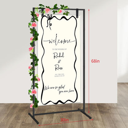 Gawicpy Wedding Sign Stand -3 Colors, Adjustable Gold Sign Stand | Fabric Display, Wedding Welcome Sign Stand, Indoor/Outdoor Display Stand (Black)