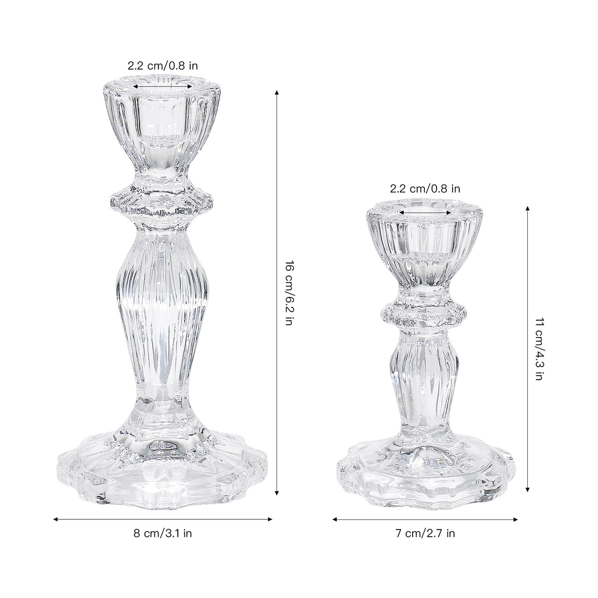 CHOCSTAY Glass Candlestick Holders Set of 6, Clear Stripe Taper Candle Holders for Table Centerpiece, Home Decorations, Wedding and Party