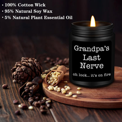 Homsolver Grandpa Gifts from Granddaughter Grandson, Unique Fathers Day, Birthday, Christmas, Retirement Candles, Grandpa’s Last Nerve Scented Candle