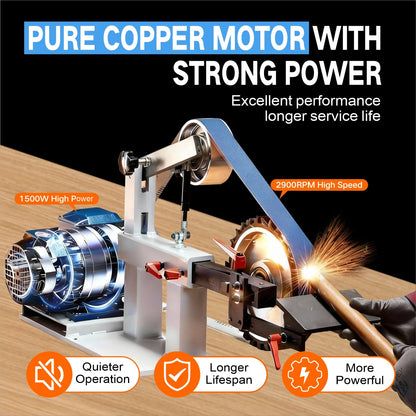 Belt Grinder Sander, 1500W 2HP Polishing Grinding Machine, 72x2 Inch Belts,Variable Speed Belt Polisher with VFD, 3 Grit Options, Arc/Circular/Flat Grinding, Industrial Metal Working Machine