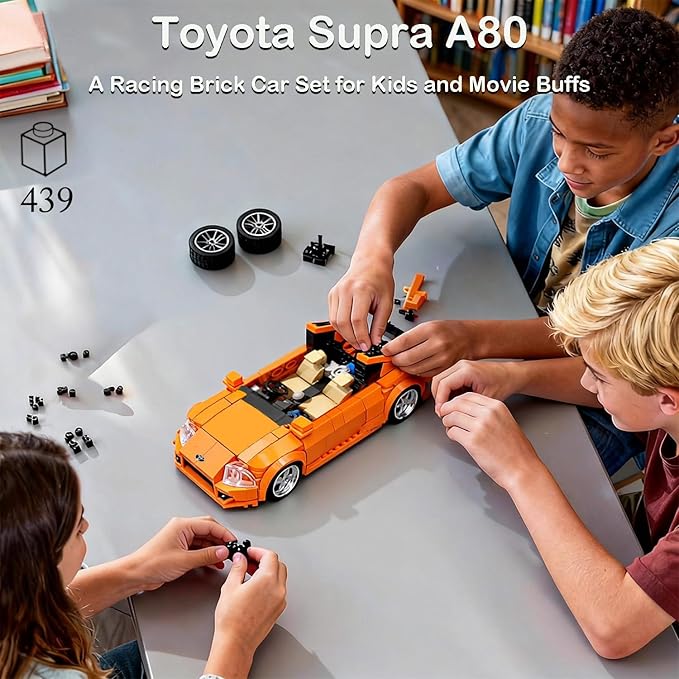 Toyota Supra Toy Car Building Blocks Car A80 Building Toy for Kids with Display Case 1:32 Scale Model Sports Car Building Set for Kids Ages 14+ &amp Racing Fans - Gift Idea for Birthdays (439 PCS)