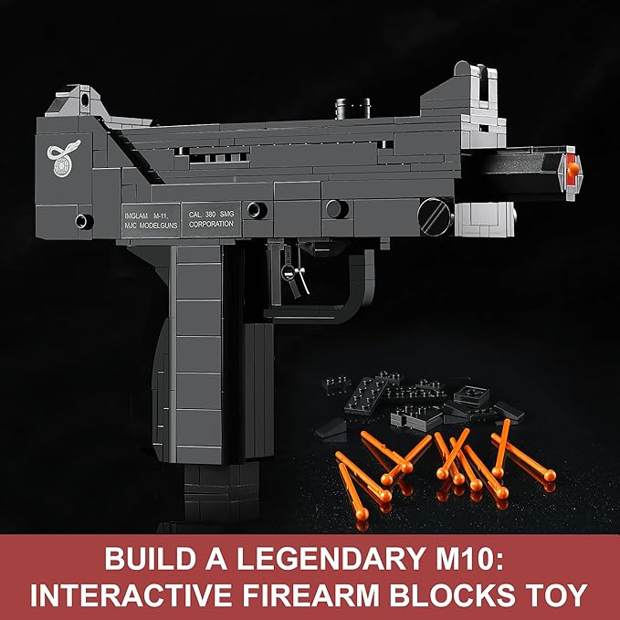 Walther PPK &amp MAC-10 Building Blocks Gun Sets Compatible with Lego Featuring 2 Guns Models Gift Ideas for Military Fans Kids 8+ &amp Adults