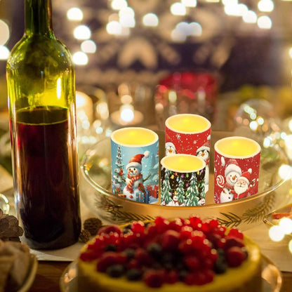 NETILGEN Christmas Day Decorative Flameless LED Candles Set of 4 Electric Candles with Remote Timer Control Color Changing, Santa Claus Snowman Print