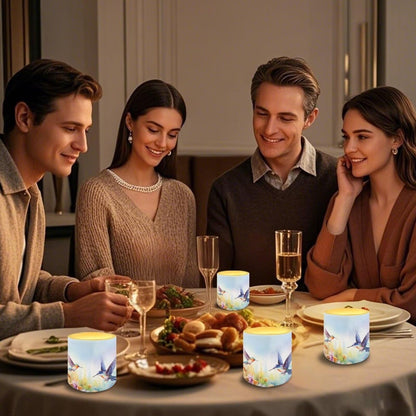 NETILGEN Daisy Hummingbird Purple Flameless Candles with Remote Control Timer LED Pillar Candles Set of 4 Battery Operated Candles for Home Party Decor