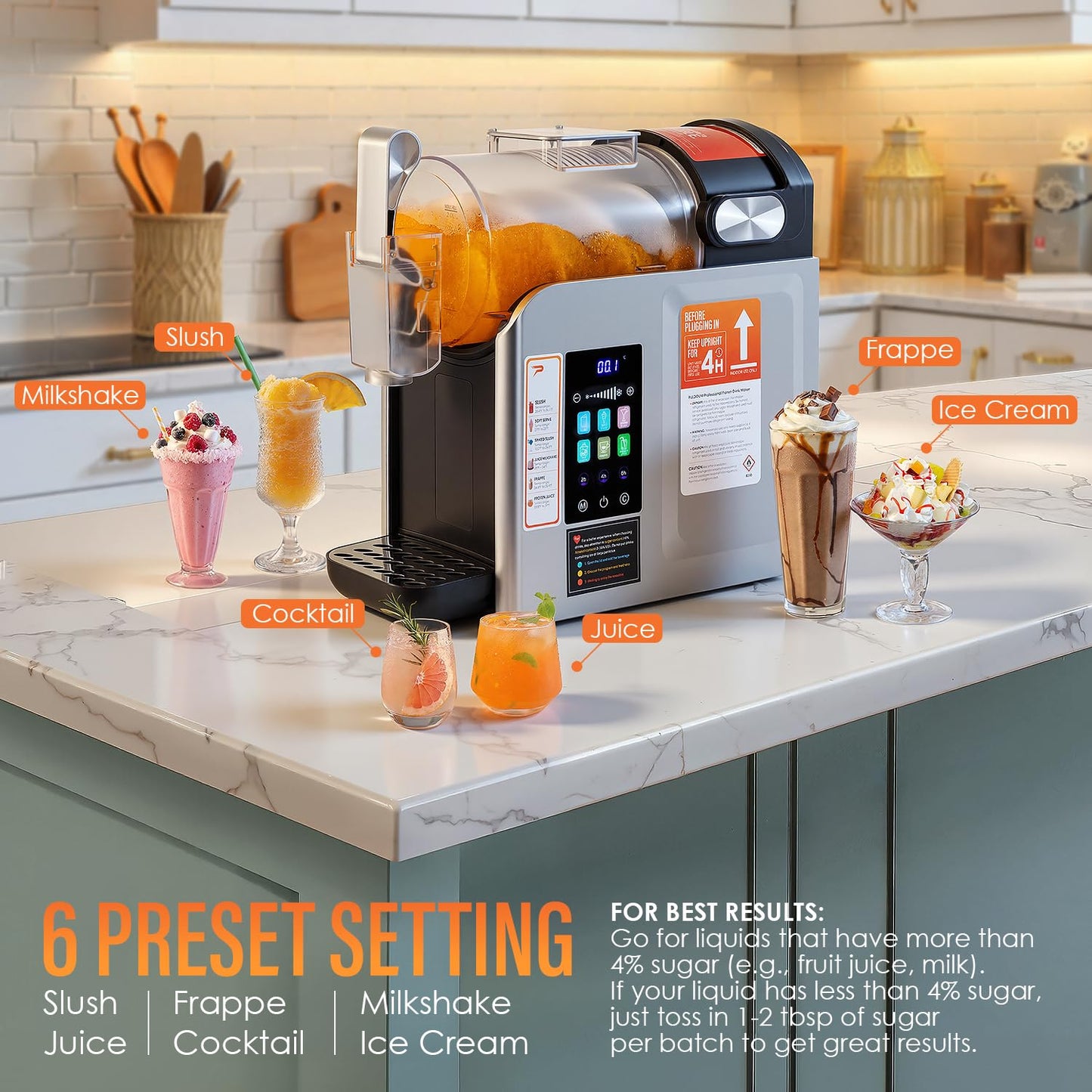 New Upgrade Smart 6 Presets Slushie Machine for Home & Soft Serve Ice Cream Machine, 68oz Color Touch Screen Slushy Machine for Home with 2/4/6H Smart Timer & Self-Cleaning, DIY Frozen Drink Maker