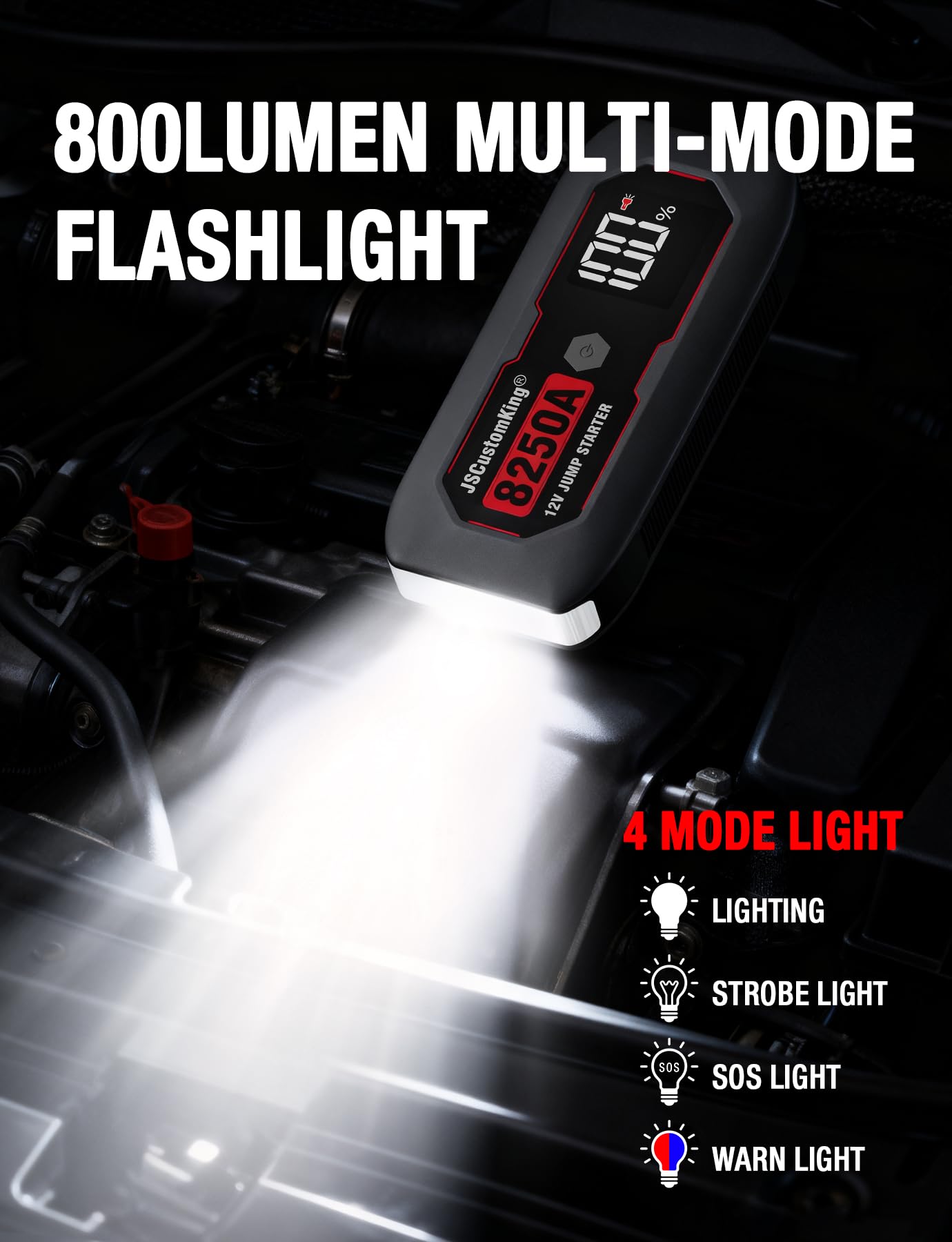 8250A Jump Starter Battery Jump Starter Battery Pack (for All Gas or 10.0+L Diesel), 12V Potable Heavy Duty Car Jump Start with 3.2 inch HD Screen, 2 USB Power Bank 48-Months Stand-by Time
