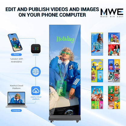 80 Inch LED Digital Signage Display, Foldable Seamless Stitching Kiosk, P1.86 GOB LED Screen Poster with Flight Case, Commercial Advertising Display for Events, Rentals and Weddings (Black, 1 Unit)