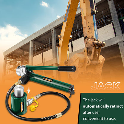 Newhai 20 ton 2” Hydraulic Ram Jack+ cp-180 Hand Pump with Pressure Gauge Hydraulic Porta Power 20 ton Kit Low Profile Short Cylinder