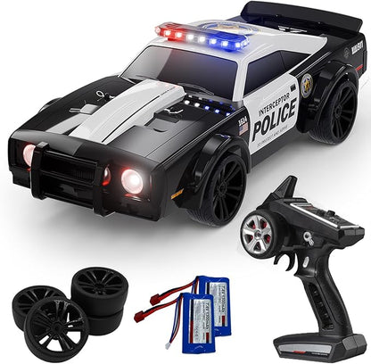 SG1614 RC Drift Car 2.4GHz 1:16 Scale 4WD High Speed Remote Control Cars Drift Police Car Model Equipped with Cool Lights and Drift Tires