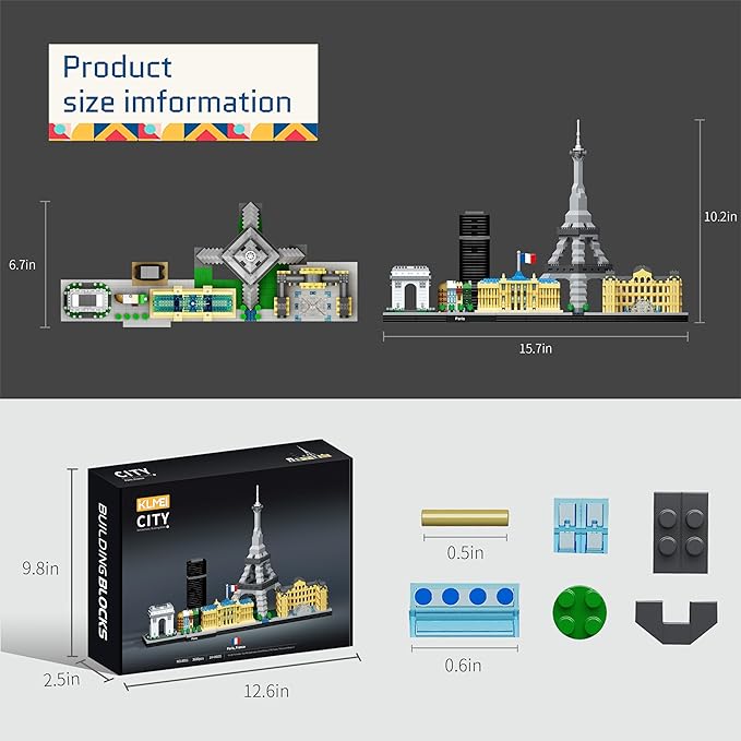 Paris Skyline Architecture Micro Building Blocks Set with Eiffel Tower and The Louvre for Adults Unique Collectible Model Present for Ages of 14+ 3680PCS