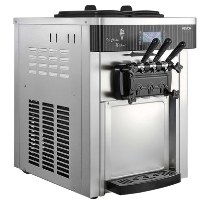 VEVOR Commercial Ice Cream Machine, 20-28L/H Yield, 2200W 3-Flavor Countertop Soft Serve Ice Cream Maker with 2 x 6L Hoppers & Hopper Agitation, Pre-Cooling Self-Cleaning for Snack Dessert Shops
