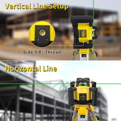Firecore Self-Leveling Rotary Laser Level Kit, Horizontal/Vertical with Plumb Spot, 1969-Foot Range, Green Beam 360 Degree Construction Laser, Rechargeable Battery and Remote Control Included -FRL300G