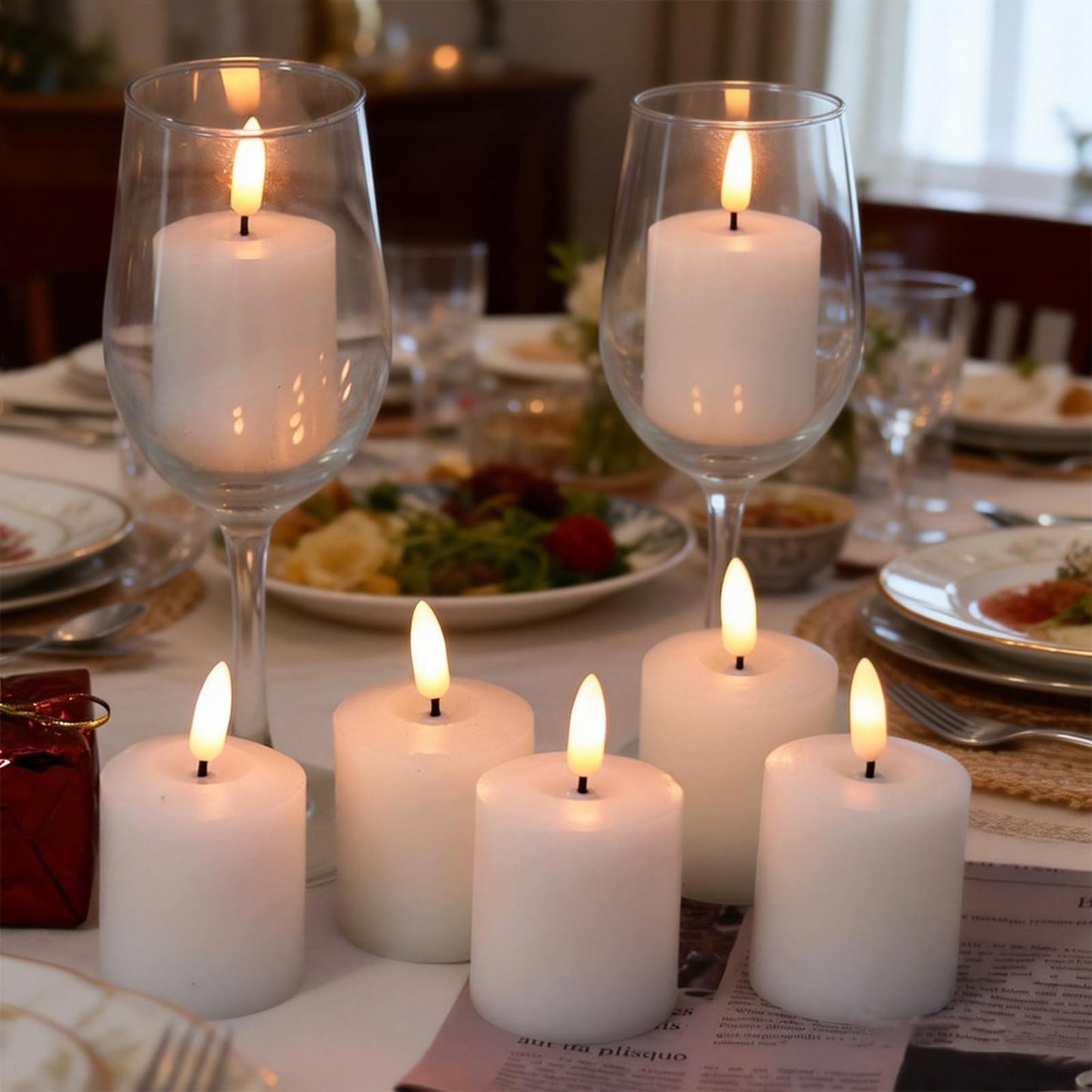 GenSwin Real Wax Tea Lights Candles Battery Operated, Flameless LED Tealights Candles with 6H Timer, 10 Pcs Battery Tea Lights with 3D Flame for Christmas Holiday Home Decor(Ivory, D1.6” x H2”)