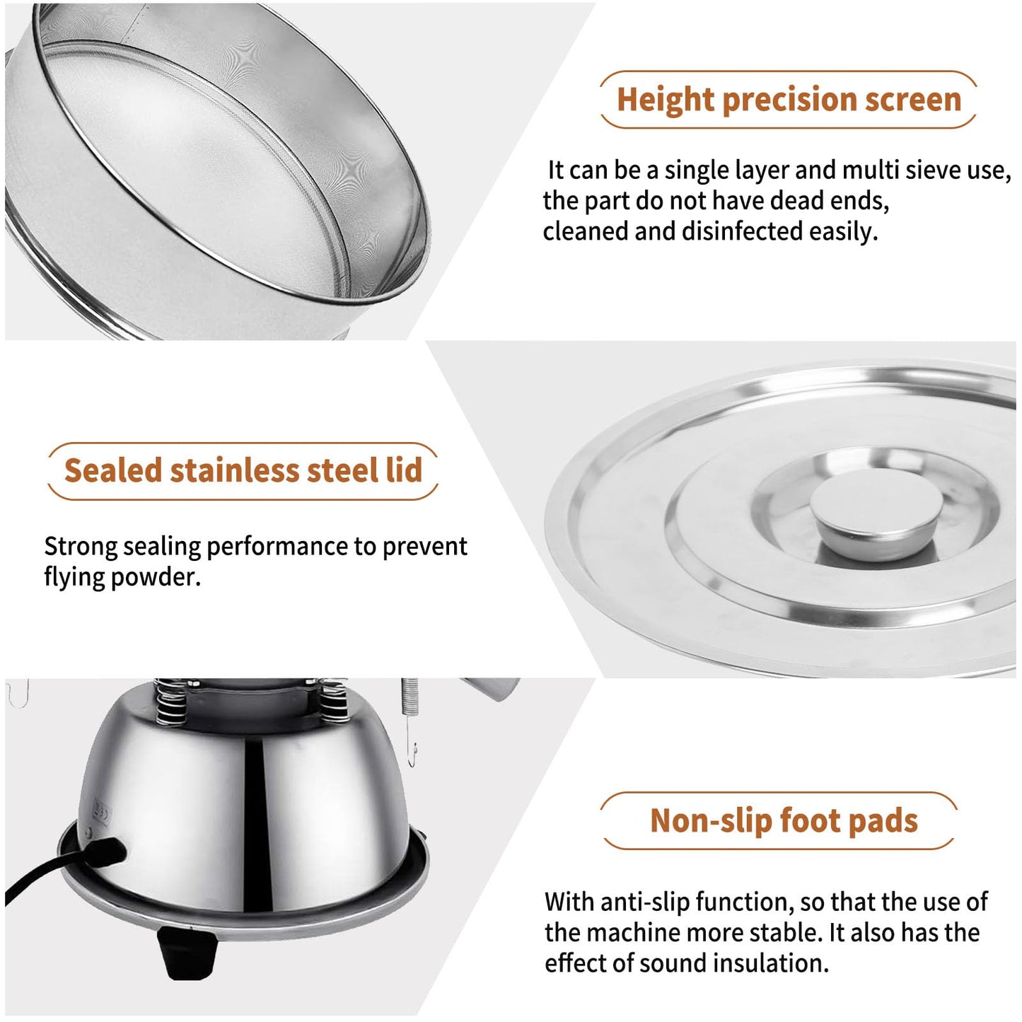 Automatic Powder Sifter Machine, 30 Mesh 50 Mesh Stainless Steel Sieve Shaker, 110V Vibrating Sifter for Flour & Powder, 2 Screens Included