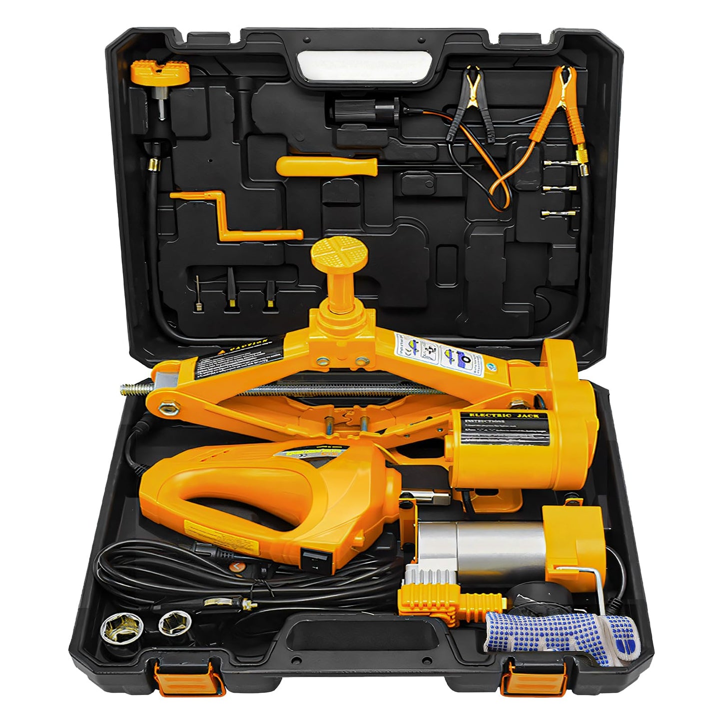 E-HEELP Electric Car Jack 3T Scissor Floor Jack Set 12V Automatic Vehicle Lift Kit with Impact Wrench & Inflator for Sedans(Lifting rang: 4.72~14.57 inch)