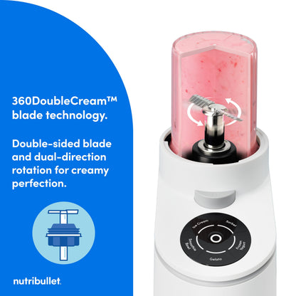nutribullet Chill Ice Cream Maker, for Gelato, Sorbet, Frozen Yogurt, Smoothie Bowls, Compact Size, (2) Dishwasher Safe 16 oz. Pint Cups with Lids, White, NBD50100AW