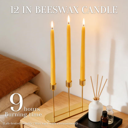 12 inch Organic Beeswax Taper Candles 4 Pack - Dripless Candle, Natural Beeswax Candle, 9+ Hours Long Burning Time -Yellow